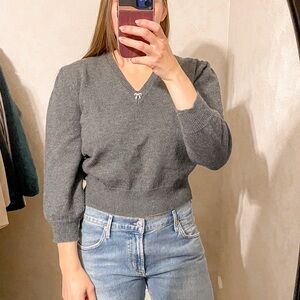 Maje Cropped V Neck Pullover Sweater Grey